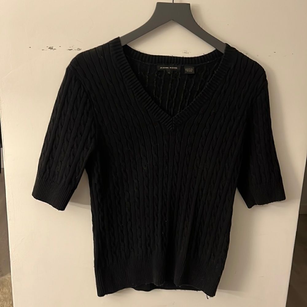 Jeanne Pierre cotton Vneck top black M